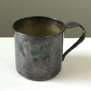 Vintage 1881 ROGERS Silver Plated Baby Cup With Floral Spoon Handle 2-3/8” High